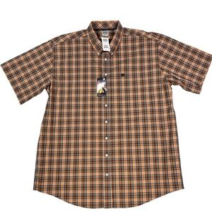 NWT Mens Cinch Short Sleeve Button Up Shirt Orange Plaid Western Cowboy Sz 3XL
